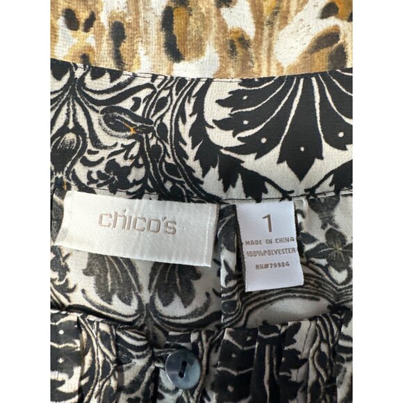 Chico's 3/4 Sleeve Round Neck with Pintuck Button Detail Semi Sheer Blouse Sz M - Picture 6 of 8